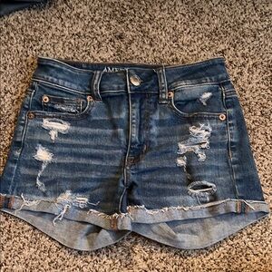 American Eagle Outfitters Women's Distressed Denim Shorts - Blue